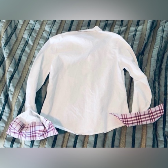 Burberry Girl Authentic White Button-Up Shirt with Plaid Cuffs 8Y - Picture 6 of 10